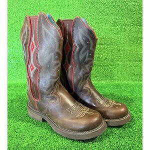 JUSTIN Gypsy L9517 - Women's Brown Leather Turquoise Red Western Boots - 8.5B